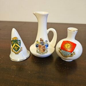 British Antique Crested Ware 3 Piece LOT Swan, Premier, Stoke On Trent Savoy.